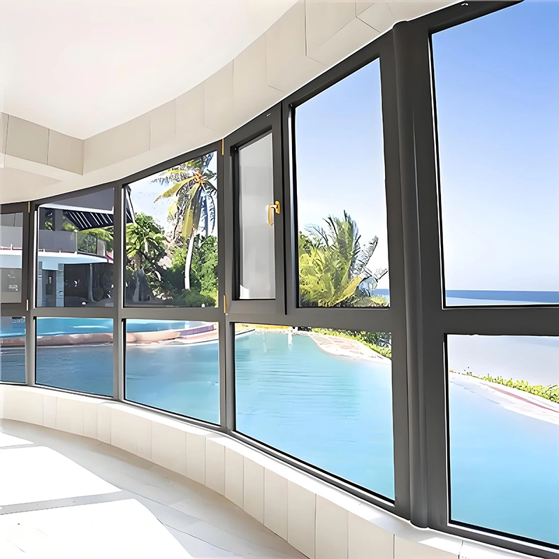 Aluminiozko aleazio barrurantz irekitzen diren leihoak